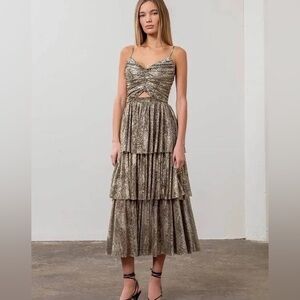 Moon River Elegant Tiered Gold Dress